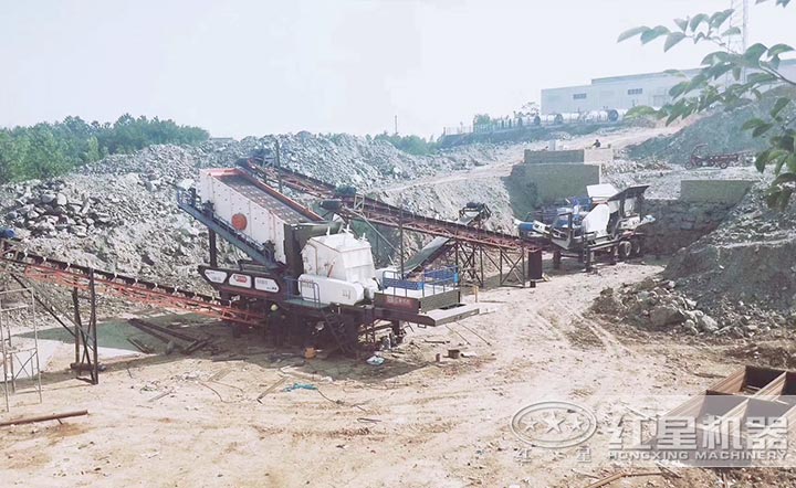 可移動(dòng)顎破+可移動(dòng)反擊破生產(chǎn)線現(xiàn)場圖