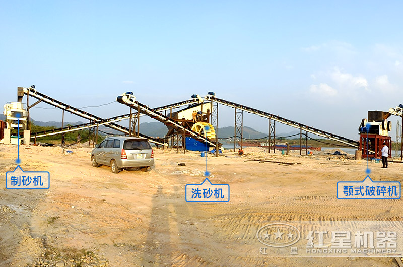 a方案現(xiàn)場(chǎng)設(shè)備，鵝卵石制沙、洗洗沙